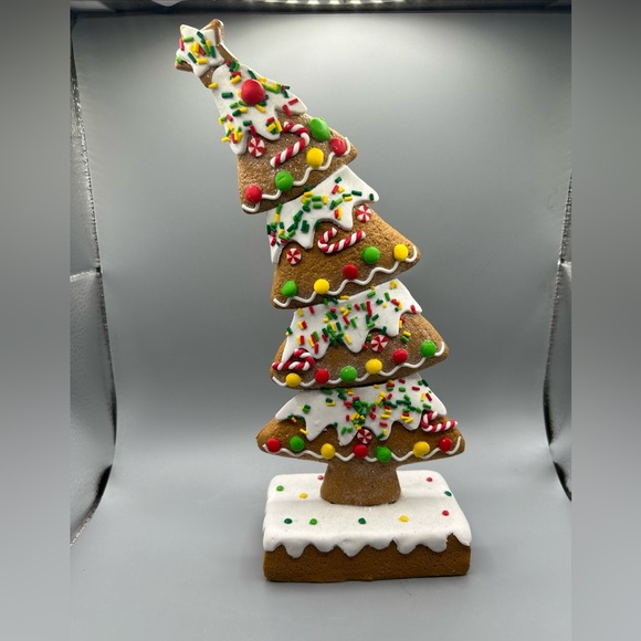 Whimsical Leaning Grinch Style Frosted Gingerbread Tree Candy Canes Candy NEW - Picture 1 of 2